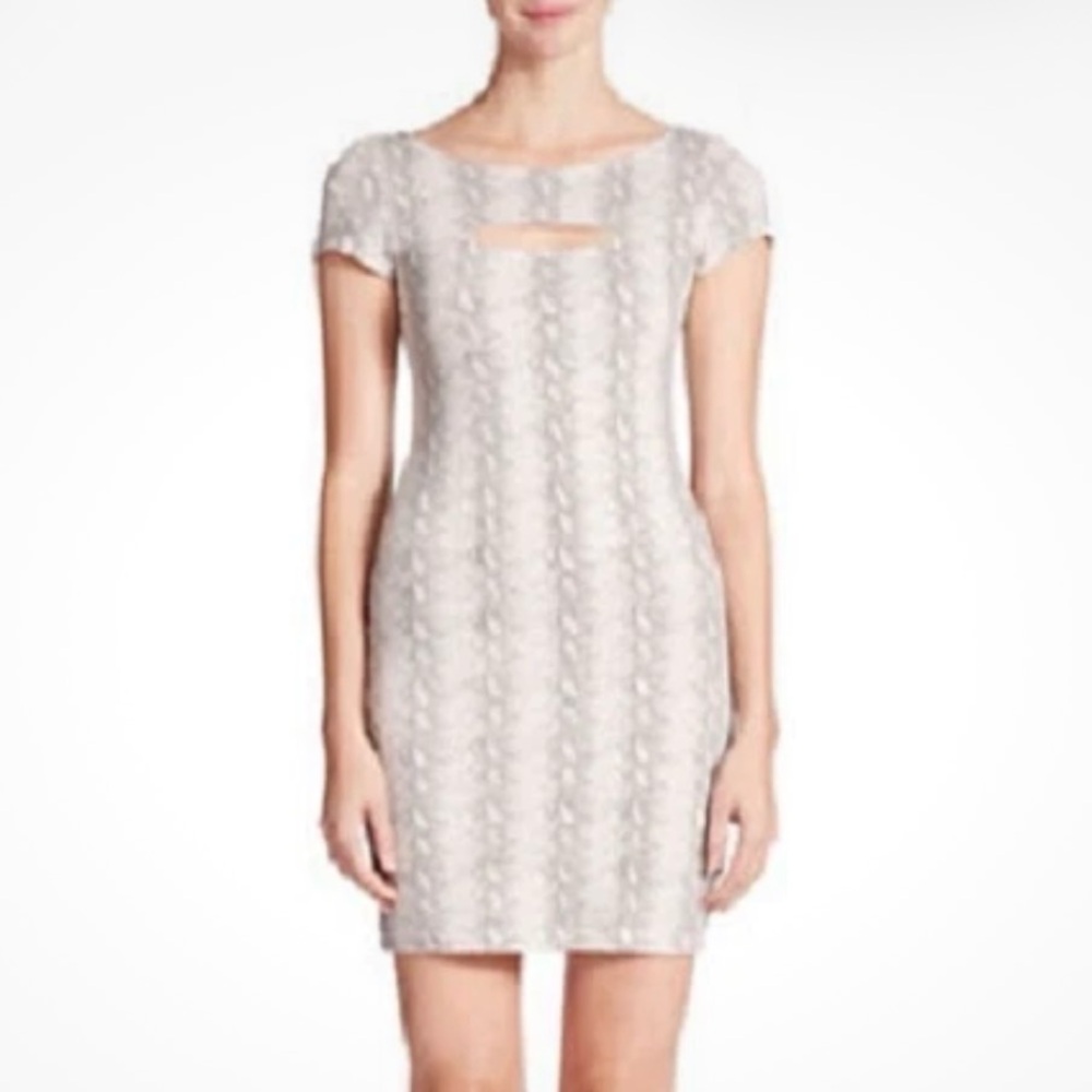 GUESS Python Print Capped Sleeve Bodycon Dress with Cutout